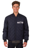 Seattle Seahawks Wool & Leather Reversible Jacket w/ Embroidered Logos - Charcoal/Navy - J.H. Sports Jackets