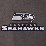 Seattle Seahawks Wool & Leather Reversible Jacket w/ Embroidered Logos - Charcoal/Navy - J.H. Sports Jackets