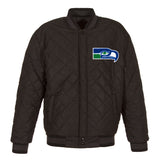 Seattle Seahawks Wool & Leather Throwback Reversible Jacket - Charcoal - J.H. Sports Jackets