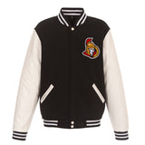 Ottawa Senators JH Design Reversible Fleece Jacket with Faux Leather Sleeves - Black/White - JH Design