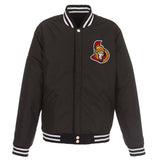 Ottawa Senators JH Design Reversible Fleece Jacket with Faux Leather Sleeves - Black/White - JH Design