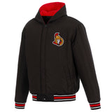 Ottawa Senators Two-Tone Reversible Fleece Hooded Jacket - Black/Red - JH Design