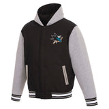 San Jose Sharks Two-Tone Reversible Fleece Hooded Jacket - Black/Grey - JH Design