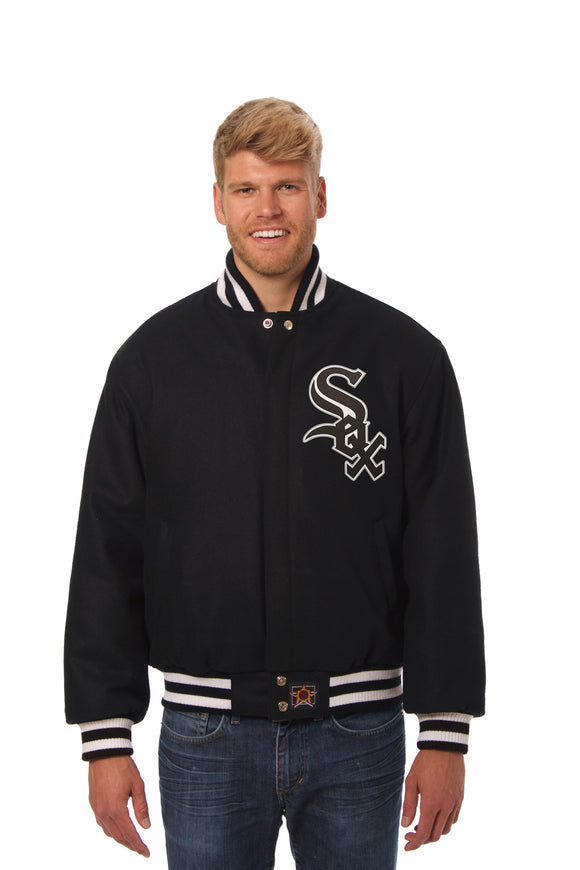 Chicago White Sox Wool Jacket w/ Handcrafted Leather Logos - Black - JH Design