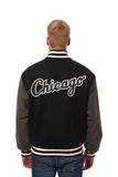 Chicago White Sox Two-Tone Wool Jacket w/ Handcrafted Leather Logos - Black/Gray - JH Design