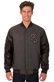 Chicago White Sox Wool & Leather Reversible Jacket w/ Embroidered Logos - Charcoal/Black - J.H. Sports Jackets