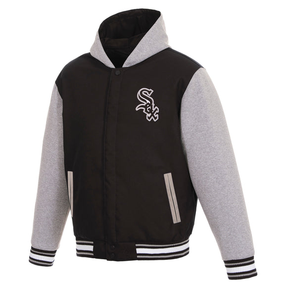 Chicago White Sox Two-Tone Reversible Fleece Hooded Jacket - Black/Grey - JH Design
