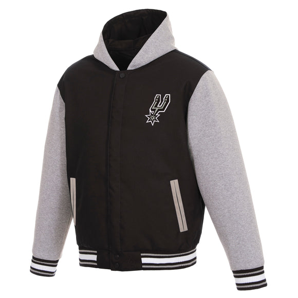 San Antonio Spurs Two-Tone Reversible Fleece Hooded Jacket - Black/Grey - JH Design