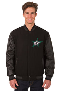 Dallas Stars Wool & Leather Reversible Jacket w/ Embroidered Logos - Black - J.H. Sports Jackets