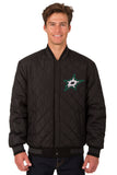 Dallas Stars Wool & Leather Reversible Jacket w/ Embroidered Logos - Black - J.H. Sports Jackets