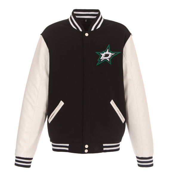 Dallas Stars JH Design Reversible Fleece Jacket with Faux Leather Sleeves - Black/White - JH Design