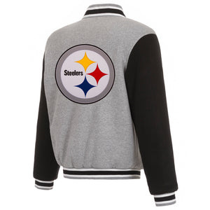 Pittsburgh Steelers Two-Tone Reversible Fleece Jacket - Gray/Black - J.H. Sports Jackets