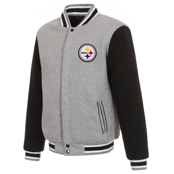 Pittsburgh Steelers Two-Tone Reversible Fleece Jacket - Gray/Black - J.H. Sports Jackets