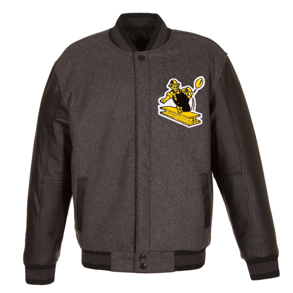 Pittsburgh Steelers Wool & Leather Throwback Reversible Jacket - Charcoal - J.H. Sports Jackets