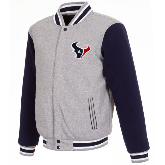 Houston Texans Two-Tone Reversible Fleece Jacket - Gray/Navy - J.H. Sports Jackets