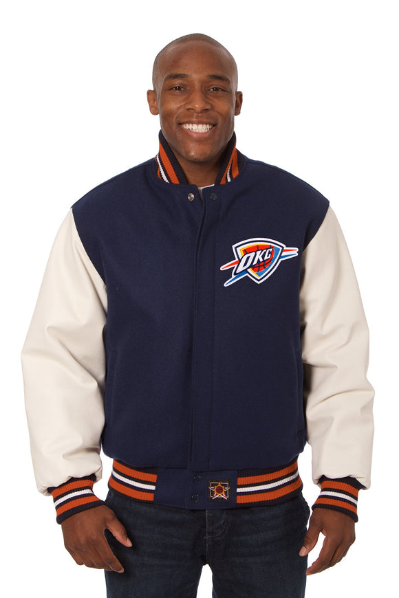 Oklahoma City Thunder Domestic Two-Tone Wool and Leather Jacket-Black - JH Design