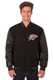 Oklahoma City Thunder Wool & Leather Reversible Jacket w/ Embroidered Logos - Black - J.H. Sports Jackets