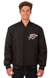 Oklahoma City Thunder Wool & Leather Reversible Jacket w/ Embroidered Logos - Black - J.H. Sports Jackets