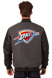 Oklahoma City Thunder Wool & Leather Reversible Jacket w/ Embroidered Logos - Charcoal/Black - J.H. Sports Jackets
