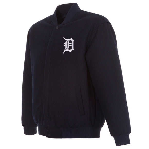 Detroit Tigers Two-Tone Wool Jacket w/ Handcrafted Leather Logos - Navy/Gray X-Large