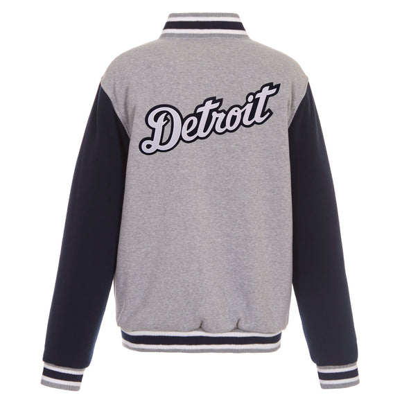 Detroit Tigers Two-Tone Reversible Fleece Jacket - Gray/Navy - J.H. Sports Jackets