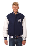Detroit Tigers Two-Tone Wool and Leather Jacket - Navy - JH Design
