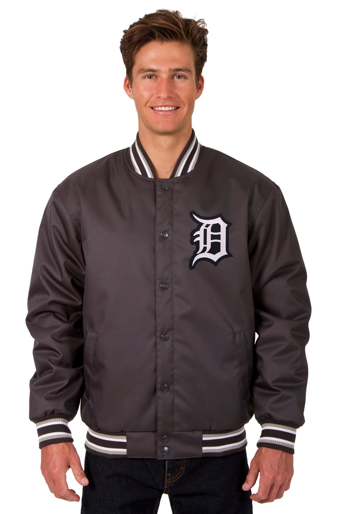 Detroit Tigers Poly Twill Varsity Jacket - Black Small