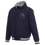 Minnesota Timberwolves Two-Tone Reversible Fleece Hooded Jacket - Navy/Grey - JH Design
