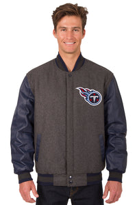 Tennessee Titans Wool & Leather Reversible Jacket w/ Embroidered Logos - Charcoal/Navy - J.H. Sports Jackets