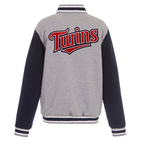 Minnesota Twins Two-Tone Reversible Fleece Jacket - Gray/Navy - J.H. Sports Jackets