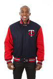 Minnesota Twins Two-Tone Wool Jacket w/ Handcrafted Leather Logos - Navy/Red - JH Design