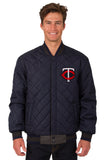 Minnesota Twins Wool & Leather Reversible Jacket w/ Embroidered Logos - Charcoal/Navy - J.H. Sports Jackets