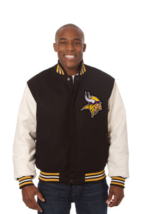 Minnesota Vikings Two-Tone Wool and Leather Jacket - Black/White - J.H. Sports Jackets
