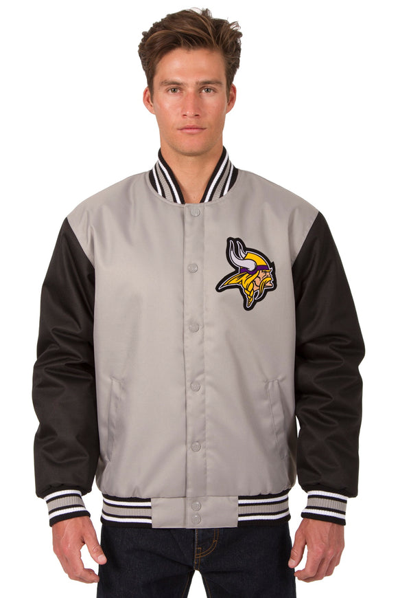Minnesota Vikings Poly Twill Varsity Jacket - Gray/Black - JH Design