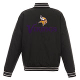 Minnesota Vikings Poly Twill Varsity Jacket - Black - JH Design