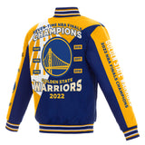 Golden State Warriors 7-Time NBA Finals Champions Varsity Full-Snap Jacket Royal-Yellow - J.H. Sports Jackets