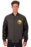 Golden State Warriors Wool & Leather Reversible Jacket w/ Embroidered Logos - Charcoal/Black - J.H. Sports Jackets