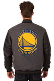 Golden State Warriors Wool & Leather Reversible Jacket w/ Embroidered Logos - Charcoal/Black - J.H. Sports Jackets