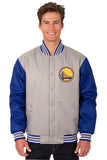Golden State Warriors Poly Twill Varsity Jacket - Gray/Royal - JH Design