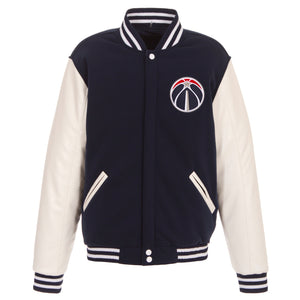 Washington Wizards - JH Design Reversible Fleece Jacket with Faux Leather Sleeves - Navy/White - JH Design