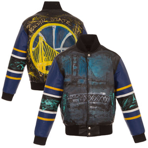 Golden State Warriors JH Design Hand-Painted Leather Jacket - Black - JH Design