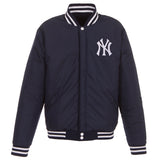 New York Yankees - JH Design Reversible Fleece Jacket with Faux Leather Sleeves - Navy/White - J.H. Sports Jackets