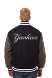 New York Yankees Two-Tone Wool Jacket w/ Handcrafted Leather Logos - Navy/Gray - JH Design