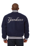 New York Yankees Wool Jacket w/ Handcrafted Leather Logos - Navy - JH Design