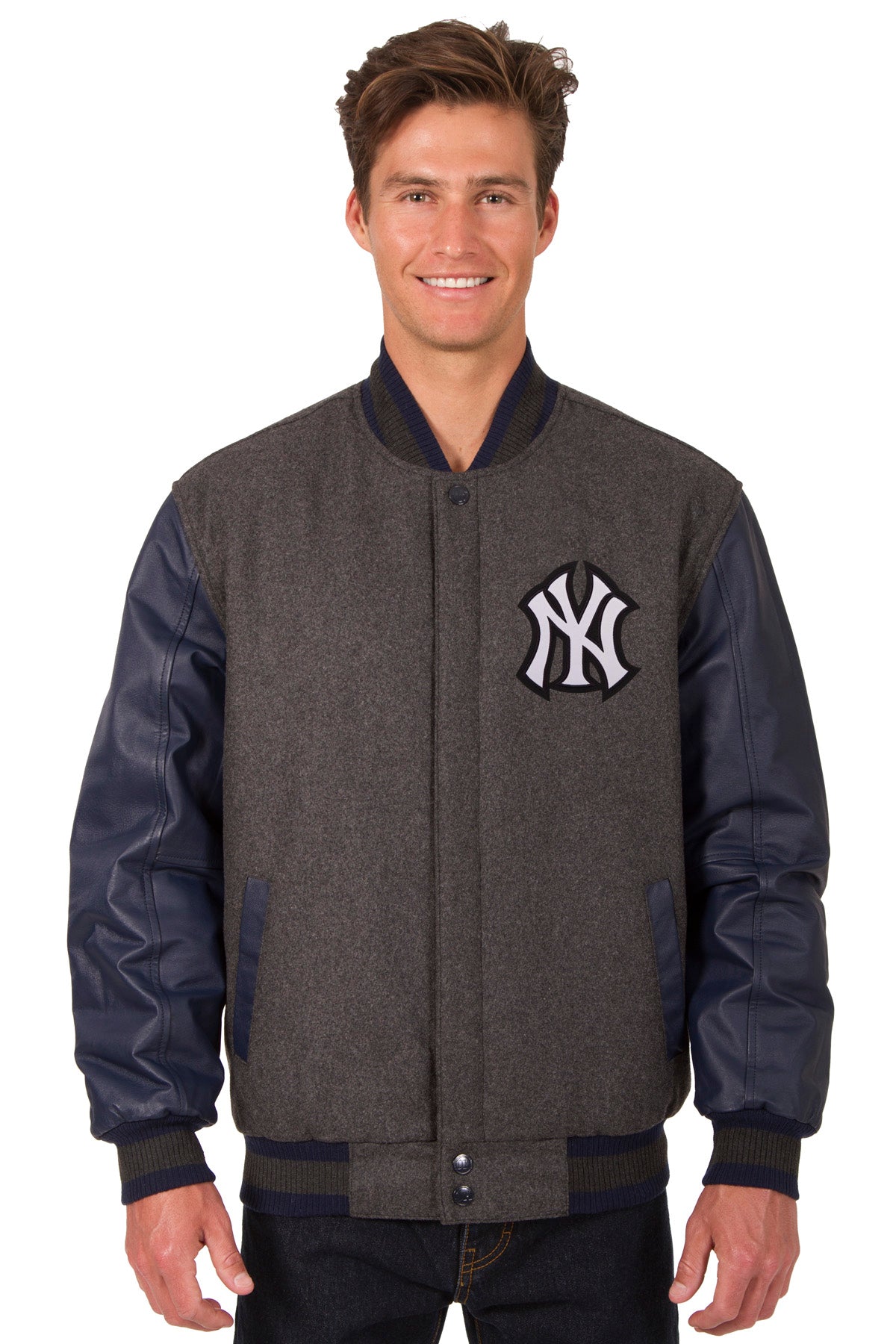 New York Yankees Wool & Leather Reversible Jacket w/ Embroidered ...