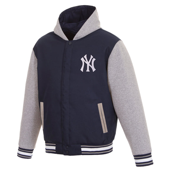Men's New York Yankees JH Design Navy Reversible Fleece Jacket with Faux  Leather Sleeves