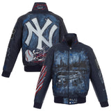 New York Yankees JH Design Hand-Painted Leather Jacket - Navy - JH Design