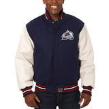 Colorado Avalanche Two-Tone Wool and Leather Jacket - Navy - JH Design