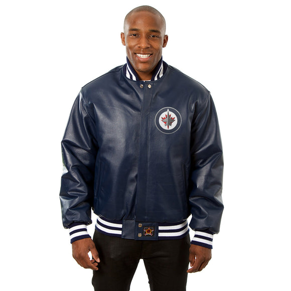 Winnipeg Jets Full Leather Jacket - Navy - JH Design
