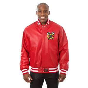 Chicago Blackhawks Full Leather Jacket - Red - JH Design